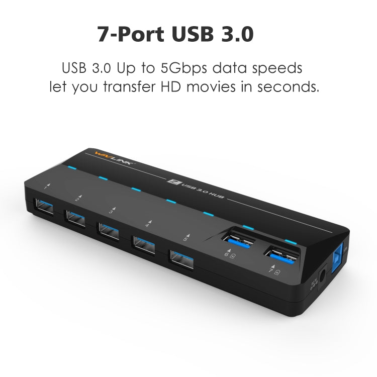 WAVLINK WL-UH3073D USB3.0 HUB Adapter 7-Port Docking Station with Individual Switch(US Plug) - HoMEdemic™ 