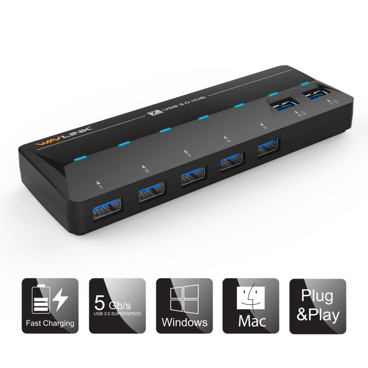 WAVLINK WL-UH3073D USB3.0 HUB Adapter 7-Port Docking Station with Individual Switch(US Plug) - HoMEdemic™ 