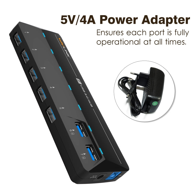 WAVLINK WL-UH3073D USB3.0 HUB Adapter 7-Port Docking Station with Individual Switch(US Plug) - HoMEdemic™ 