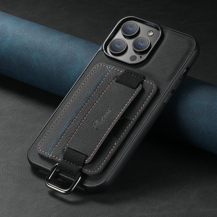 For iPhone 14 Suteni H13 Litchi Leather Wrist Strap Wallet Back Phone Case(Black) - HoMEdemic™ 