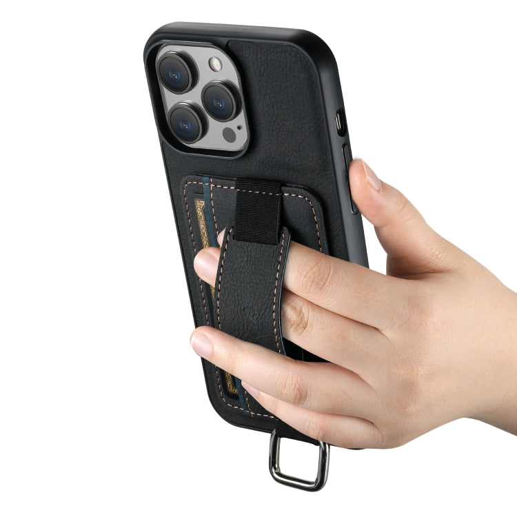 For iPhone 14 Suteni H13 Litchi Leather Wrist Strap Wallet Back Phone Case(Black) - HoMEdemic™ 