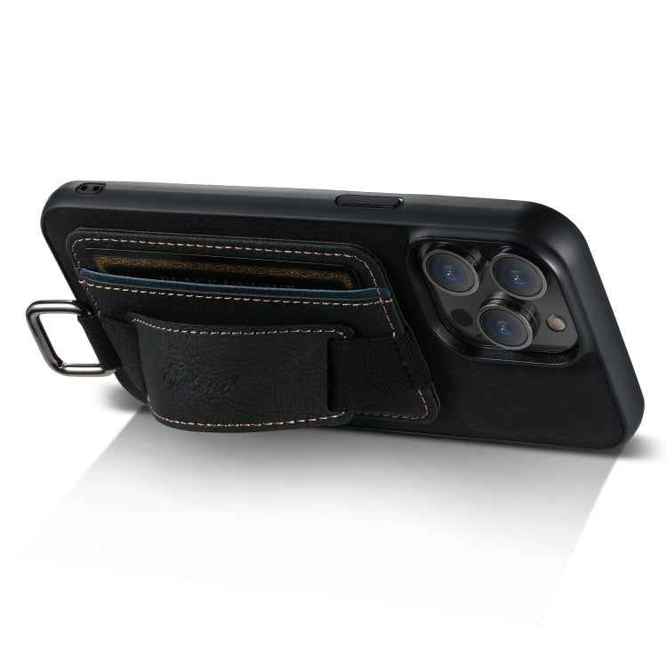 For iPhone 14 Suteni H13 Litchi Leather Wrist Strap Wallet Back Phone Case(Black) - HoMEdemic™ 