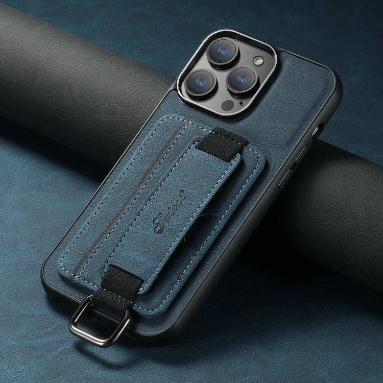 For iPhone 14 Suteni H13 Litchi Leather Wrist Strap Wallet Back Phone Case(Blue) - HoMEdemic™ 