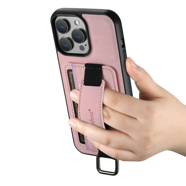 For iPhone 14 Suteni H13 Litchi Leather Wrist Strap Wallet Back Phone Case(Pink) - HoMEdemic™ 