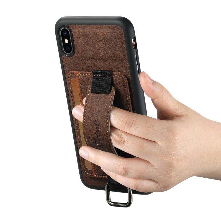 For iPhone XS Max Suteni H13 Litchi Leather Wrist Strap Wallet Back Phone Case(Brown) - HoMEdemic™ 