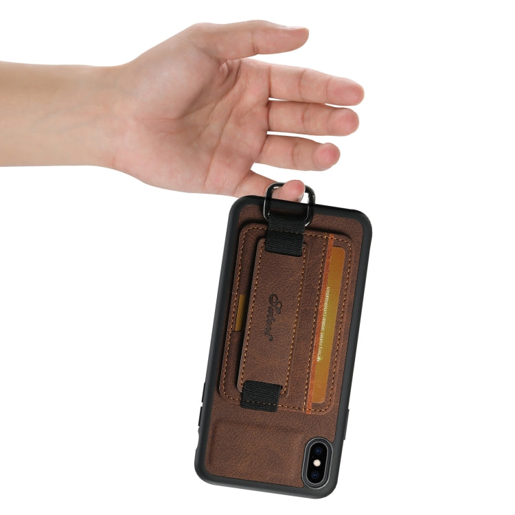 For iPhone XS Max Suteni H13 Litchi Leather Wrist Strap Wallet Back Phone Case(Brown) - HoMEdemic™ 