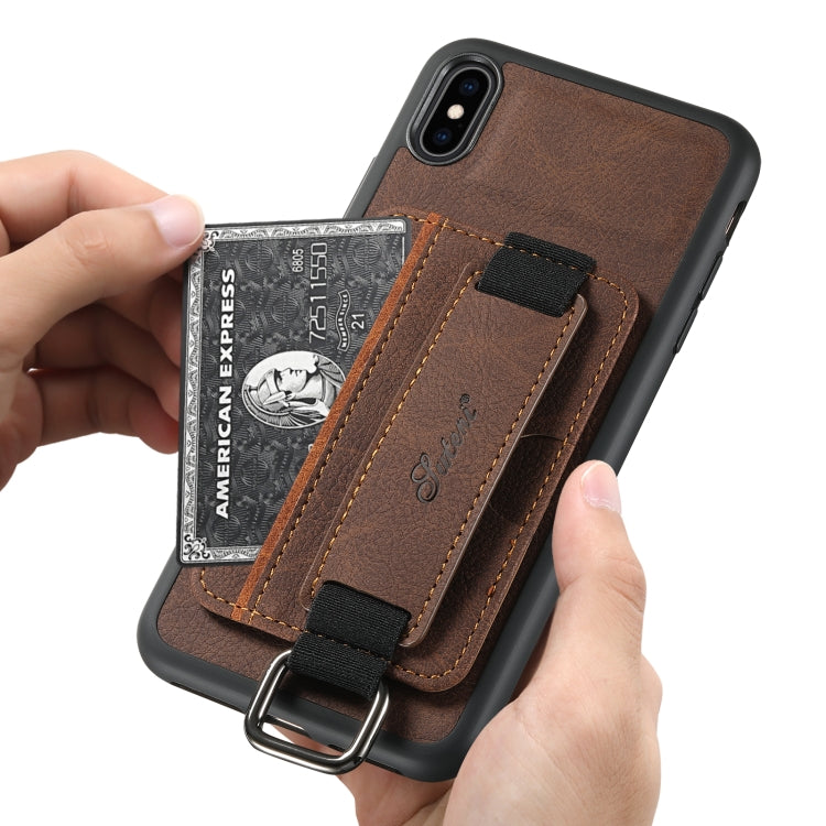 For iPhone XS Max Suteni H13 Litchi Leather Wrist Strap Wallet Back Phone Case(Brown) - HoMEdemic™ 