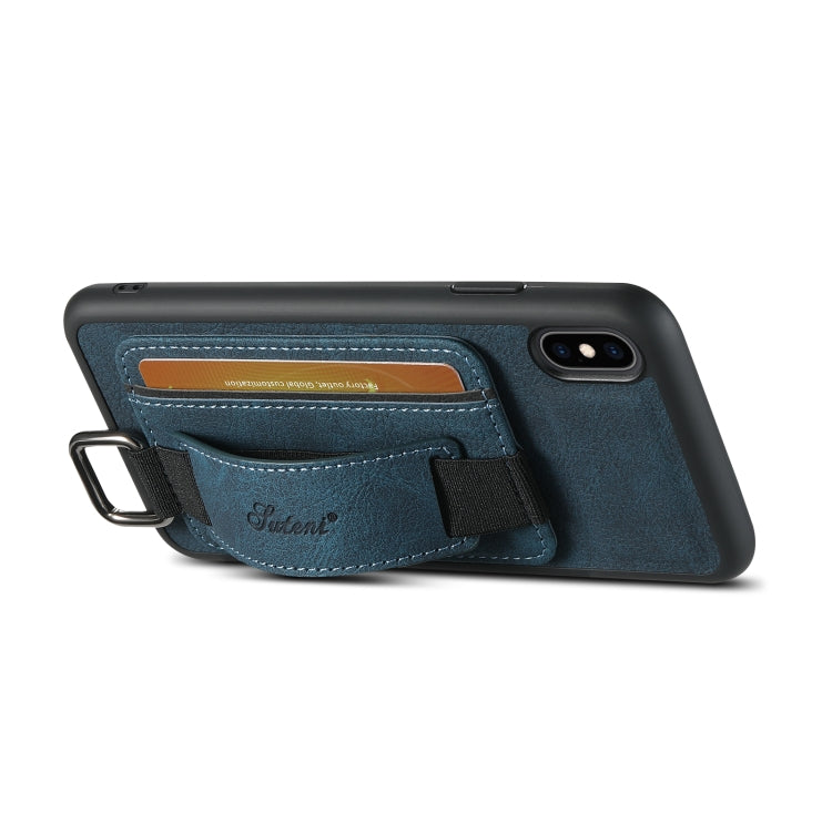 For iPhone XS Max Suteni H13 Litchi Leather Wrist Strap Wallet Back Phone Case(Blue) - HoMEdemic™ 