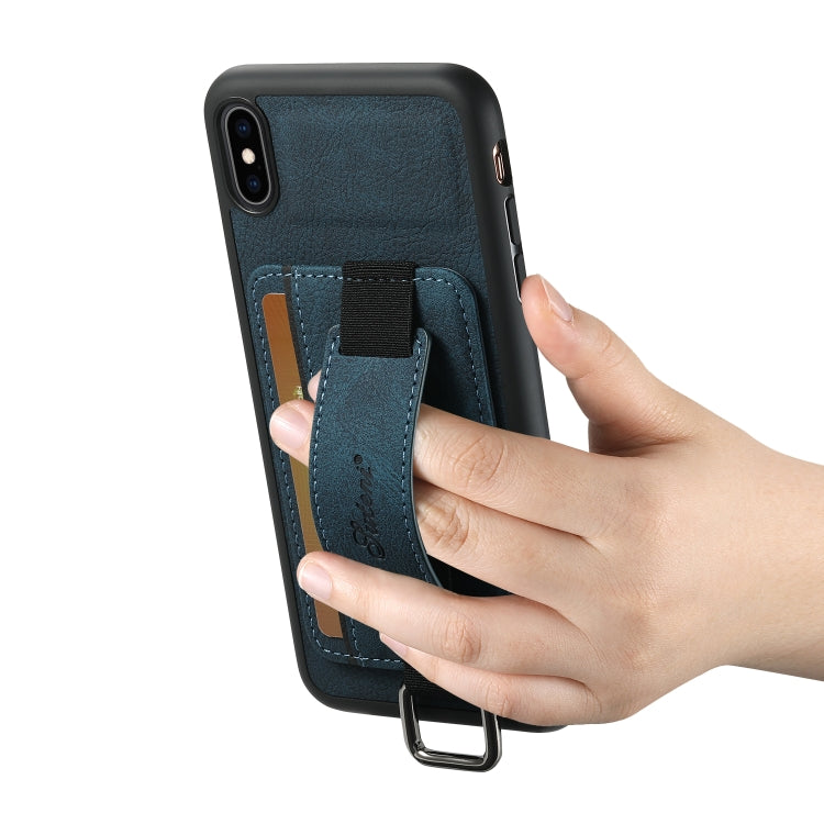 For iPhone XS Max Suteni H13 Litchi Leather Wrist Strap Wallet Back Phone Case(Blue) - HoMEdemic™ 