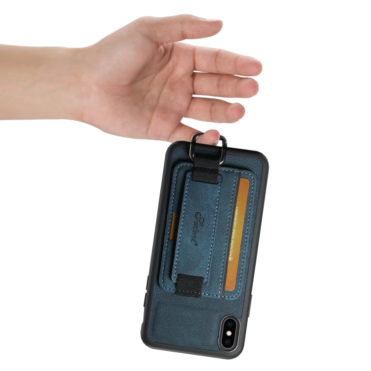 For iPhone XS Max Suteni H13 Litchi Leather Wrist Strap Wallet Back Phone Case(Blue) - HoMEdemic™ 