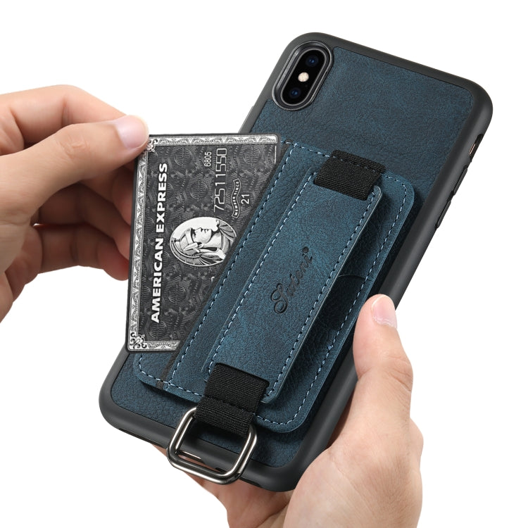 For iPhone XS Max Suteni H13 Litchi Leather Wrist Strap Wallet Back Phone Case(Blue) - HoMEdemic™ 