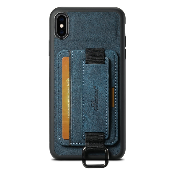 For iPhone XS Max Suteni H13 Litchi Leather Wrist Strap Wallet Back Phone Case(Blue) - HoMEdemic™ 