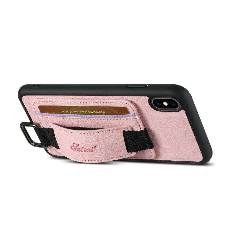 For iPhone XS Max Suteni H13 Litchi Leather Wrist Strap Wallet Back Phone Case(Pink) - HoMEdemic™ 