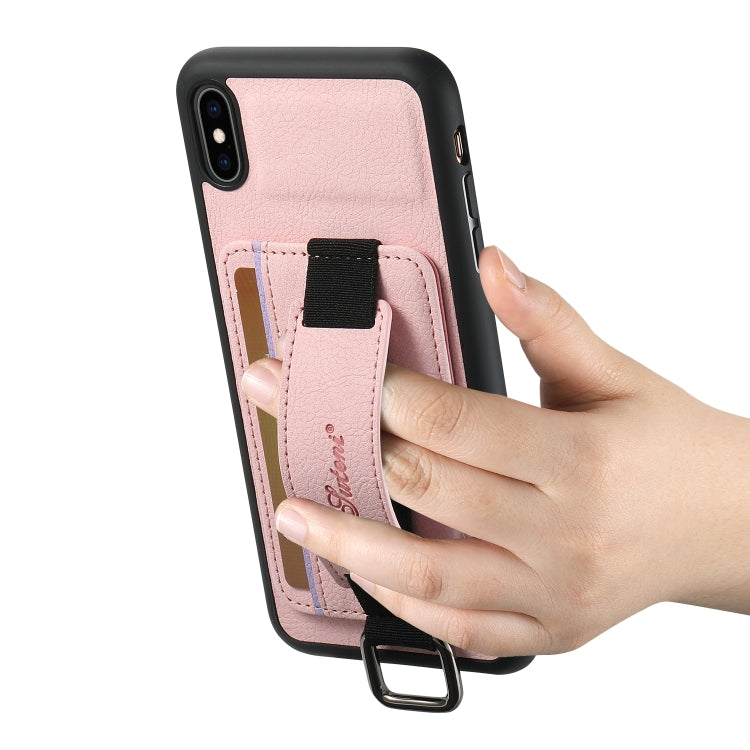 For iPhone XS Max Suteni H13 Litchi Leather Wrist Strap Wallet Back Phone Case(Pink) - HoMEdemic™ 