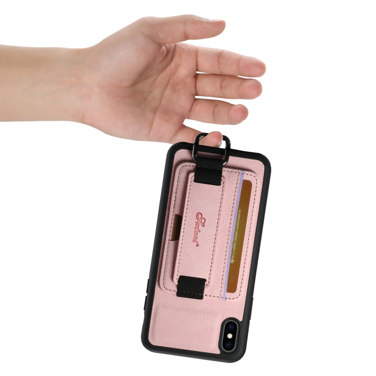 For iPhone XS Max Suteni H13 Litchi Leather Wrist Strap Wallet Back Phone Case(Pink) - HoMEdemic™ 