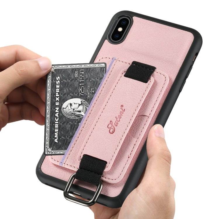 For iPhone XS Max Suteni H13 Litchi Leather Wrist Strap Wallet Back Phone Case(Pink) - HoMEdemic™ 