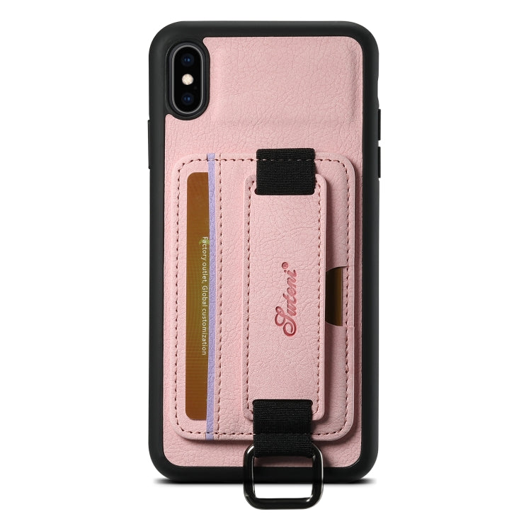 For iPhone XS Max Suteni H13 Litchi Leather Wrist Strap Wallet Back Phone Case(Pink) - HoMEdemic™ 