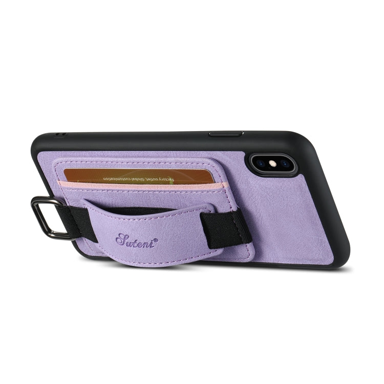 For iPhone XS Max Suteni H13 Litchi Leather Wrist Strap Wallet Back Phone Case(Purple) - HoMEdemic™ 
