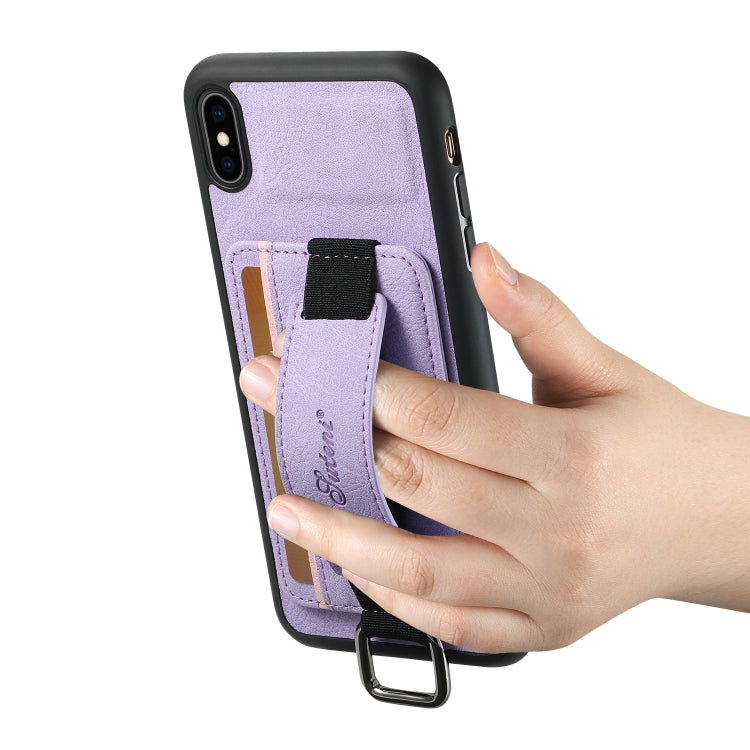 For iPhone XS Max Suteni H13 Litchi Leather Wrist Strap Wallet Back Phone Case(Purple) - HoMEdemic™ 