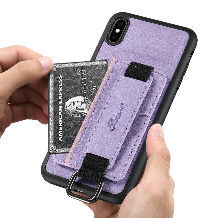 For iPhone XS Max Suteni H13 Litchi Leather Wrist Strap Wallet Back Phone Case(Purple) - HoMEdemic™ 