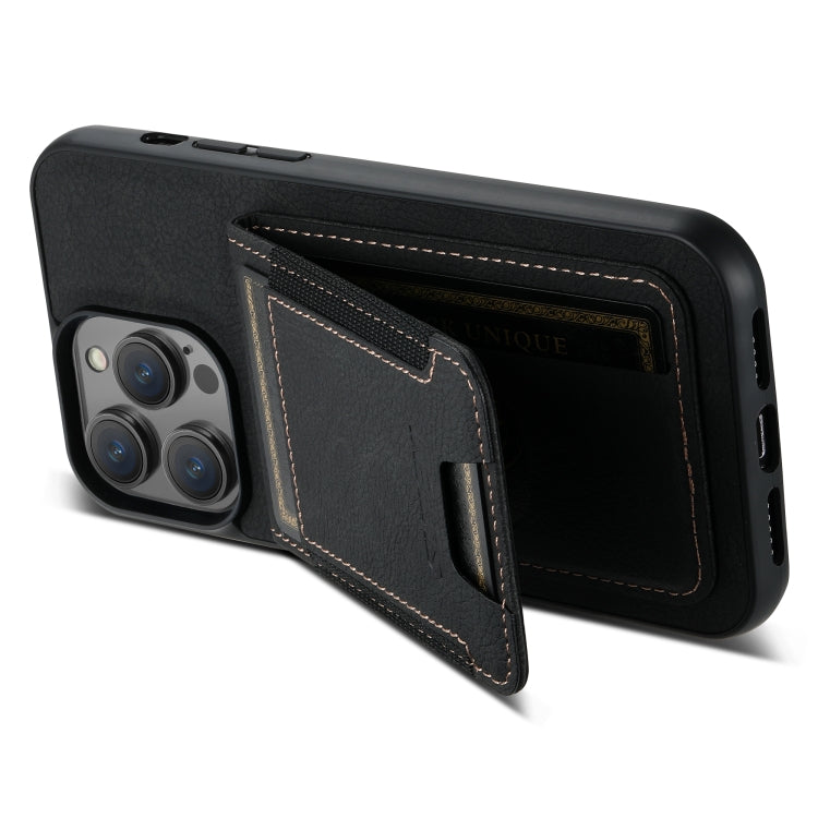 For iPhone 15 Suteni H03 Litchi Leather Card Bag Stand Back Phone Case(Black) - HoMEdemic™ 