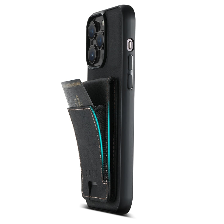 For iPhone 15 Suteni H03 Litchi Leather Card Bag Stand Back Phone Case(Black) - HoMEdemic™ 