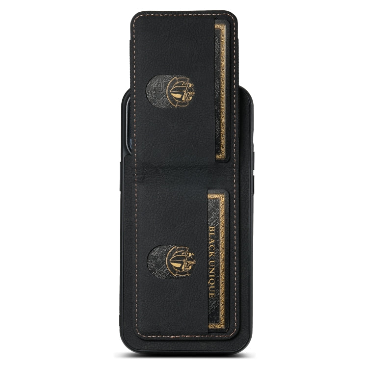 For iPhone 15 Suteni H03 Litchi Leather Card Bag Stand Back Phone Case(Black) - HoMEdemic™ 