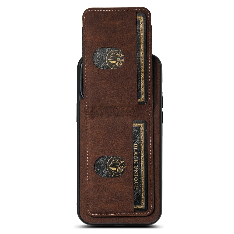 For iPhone 15 Suteni H03 Litchi Leather Card Bag Stand Back Phone Case(Brown) - HoMEdemic™ 