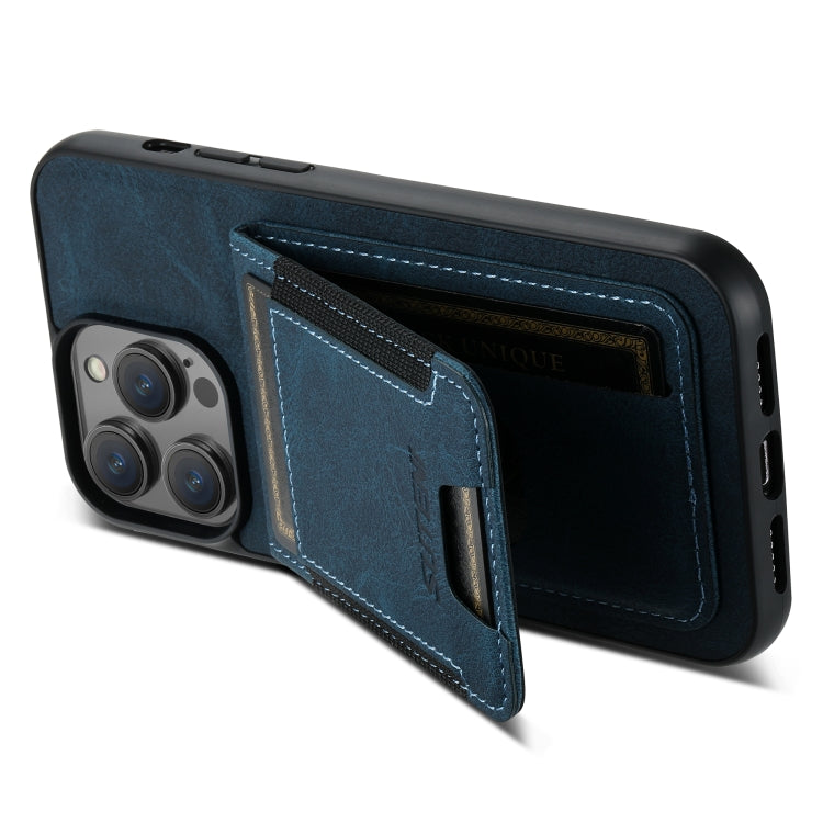 For iPhone 15 Suteni H03 Litchi Leather Card Bag Stand Back Phone Case(Blue) - HoMEdemic™ 