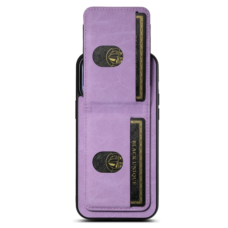 For iPhone 15 Suteni H03 Litchi Leather Card Bag Stand Back Phone Case(Purple) - HoMEdemic™ 