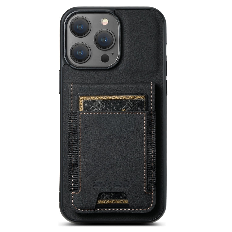 For iPhone 14 Pro Suteni H03 Litchi Leather Card Bag Stand Back Phone Case(Black) - HoMEdemic™ 