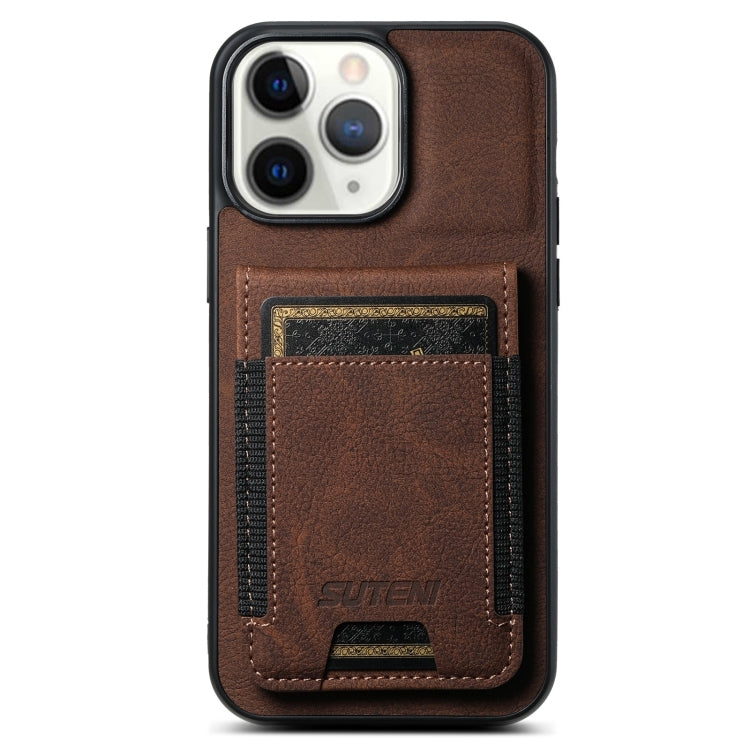 For iPhone 11 Pro Max Suteni H03 Litchi Leather Card Bag Stand Back Phone Case(Brown) - HoMEdemic™ 