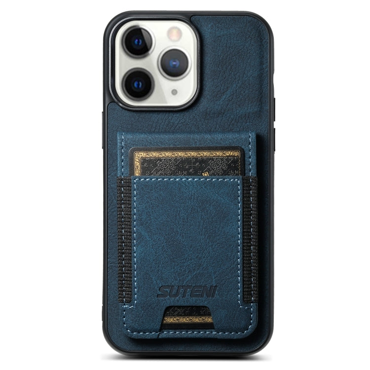 For iPhone 11 Pro Max Suteni H03 Litchi Leather Card Bag Stand Back Phone Case(Blue) - HoMEdemic™ 