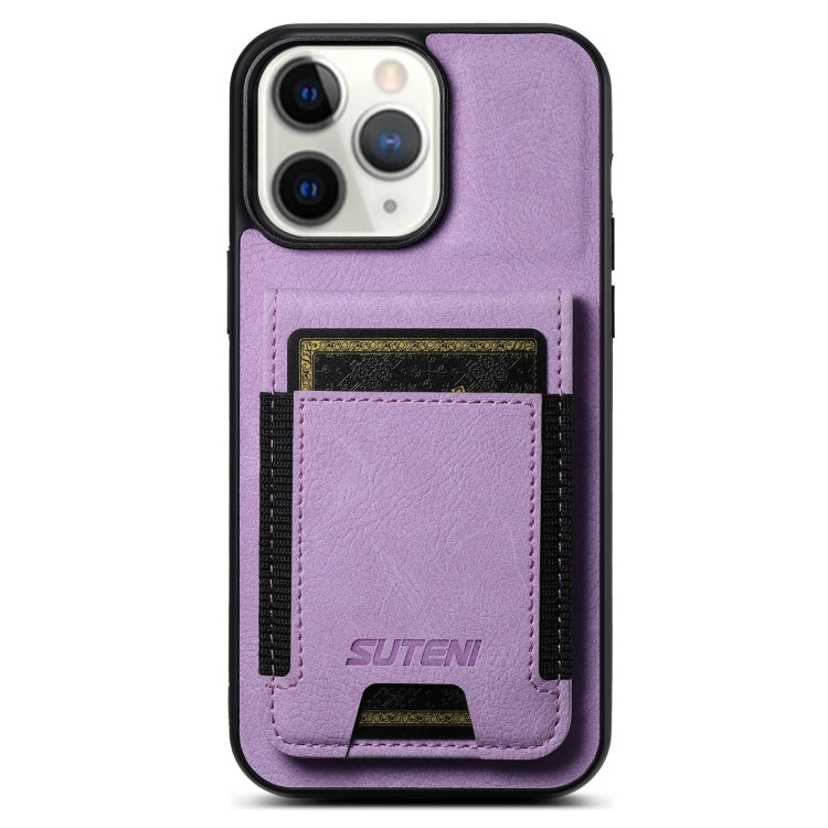 For iPhone 11 Pro Max Suteni H03 Litchi Leather Card Bag Stand Back Phone Case(Purple) - HoMEdemic™ 
