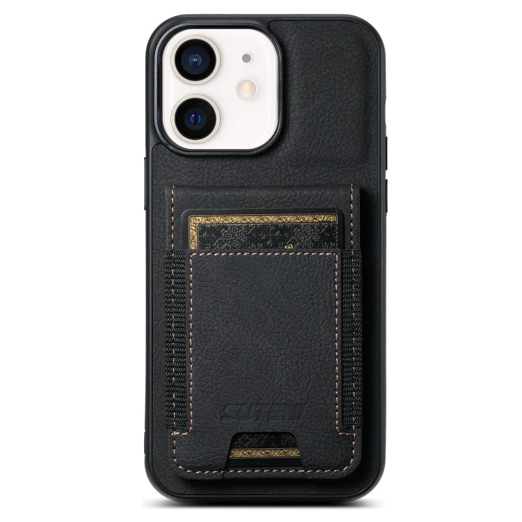 For iPhone 11 Suteni H03 Litchi Leather Card Bag Stand Back Phone Case(Black) - HoMEdemic™ 