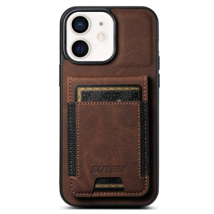 For iPhone 11 Suteni H03 Litchi Leather Card Bag Stand Back Phone Case(Brown) - HoMEdemic™ 