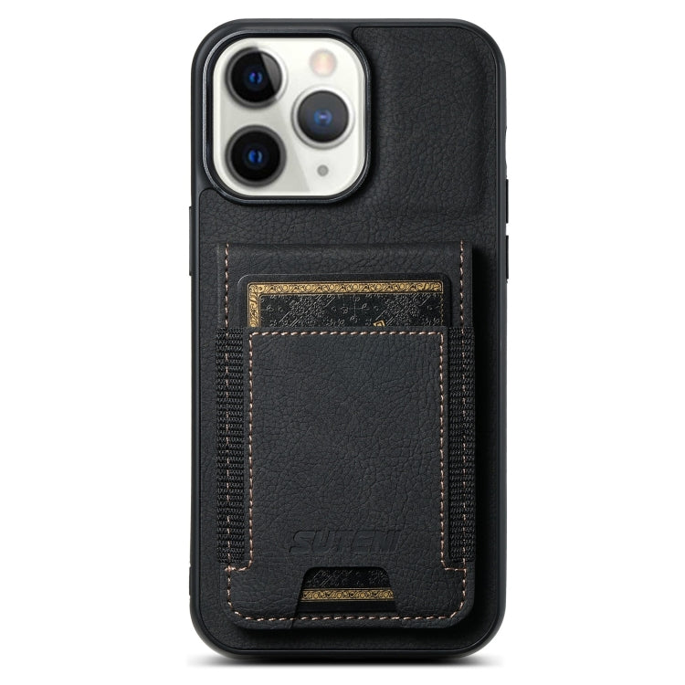 For iPhone 11 Pro Suteni H03 Litchi Leather Card Bag Stand Back Phone Case(Black) - HoMEdemic™ 