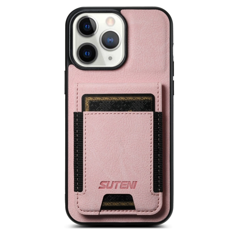 For iPhone 11 Pro Suteni H03 Litchi Leather Card Bag Stand Back Phone Case(Pink) - HoMEdemic™ 