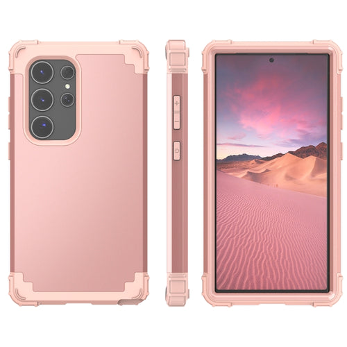 For Samsung Galaxy S24 Ultra 5G 3 in 1 Silicone Hybrid PC Shockproof Phone Case(Rose Gold) - HoMEdemic™ 