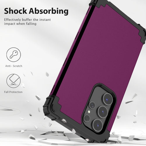 For Samsung Galaxy S24 Ultra 5G 3 in 1 Silicone Hybrid PC Shockproof Phone Case(Dark Purple) - HoMEdemic™ 