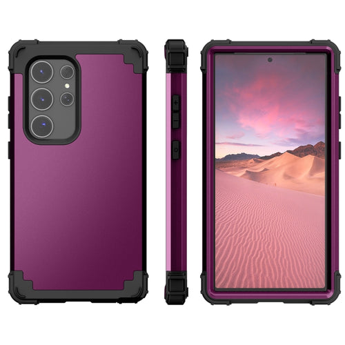 For Samsung Galaxy S24 Ultra 5G 3 in 1 Silicone Hybrid PC Shockproof Phone Case(Dark Purple) - HoMEdemic™ 