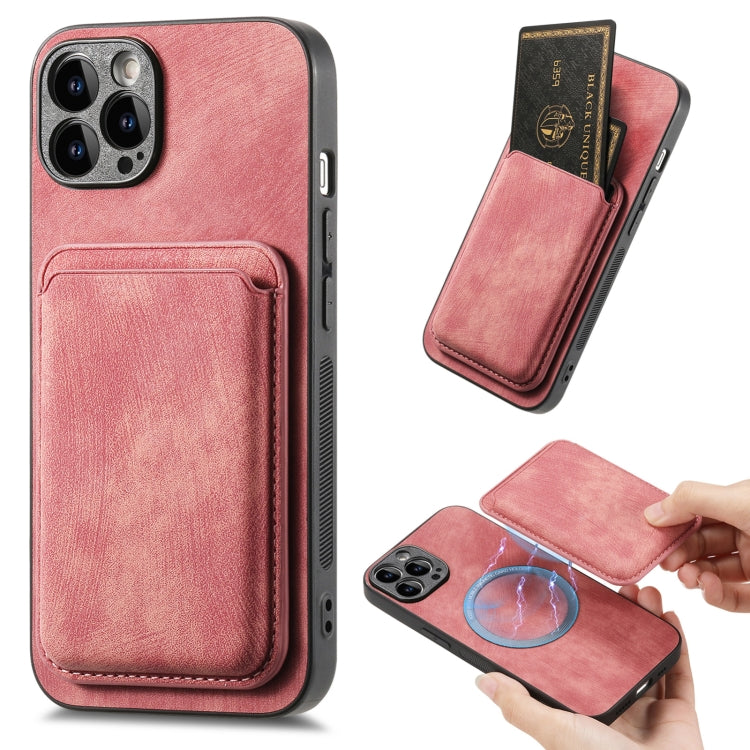 For iPhone 15 Pro Retro Leather Card Bag Magnetic Phone Case(Pink) - HoMEdemic™ 