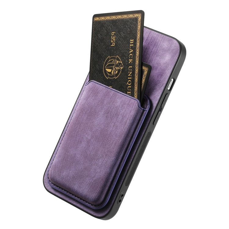 For iPhone 15 Pro Retro Leather Card Bag Magnetic Phone Case(Purple) - HoMEdemic™ 