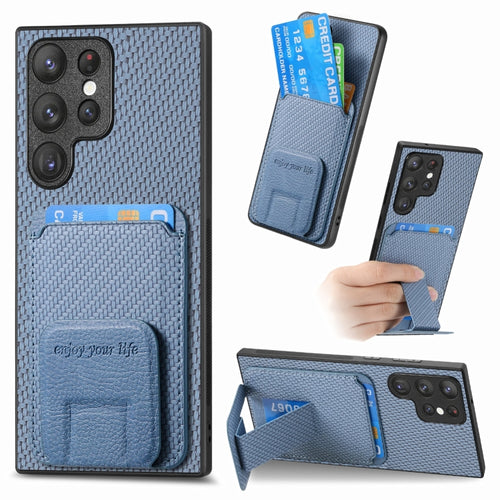 For Samsung Galaxy S24 Ultra 5G Carbon Fiber Card Bag Fold Stand Phone Case(Blue) - HoMEdemic™ 