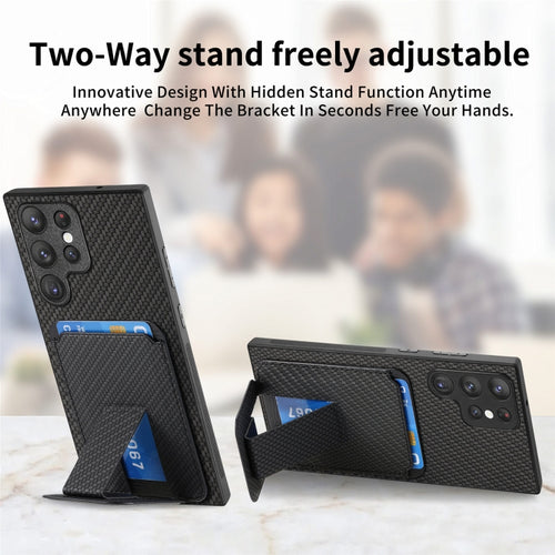 For Samsung Galaxy S24 Ultra 5G Carbon Fiber Card Bag Fold Stand Phone Case(Black) - HoMEdemic™ 