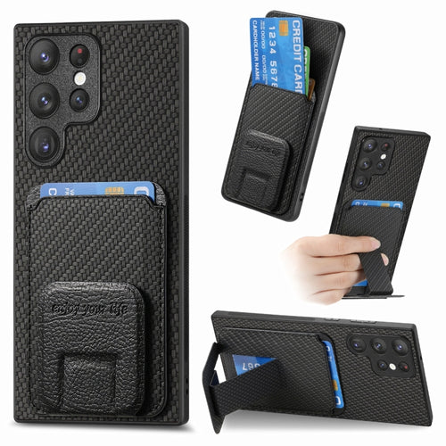 For Samsung Galaxy S24 Ultra 5G Carbon Fiber Card Bag Fold Stand Phone Case(Black) - HoMEdemic™ 