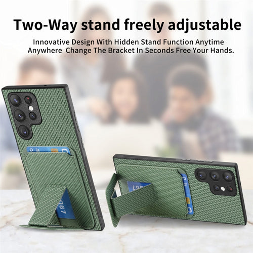 For Samsung Galaxy S24 Ultra 5G Carbon Fiber Card Bag Fold Stand Phone Case(Green) - HoMEdemic™ 