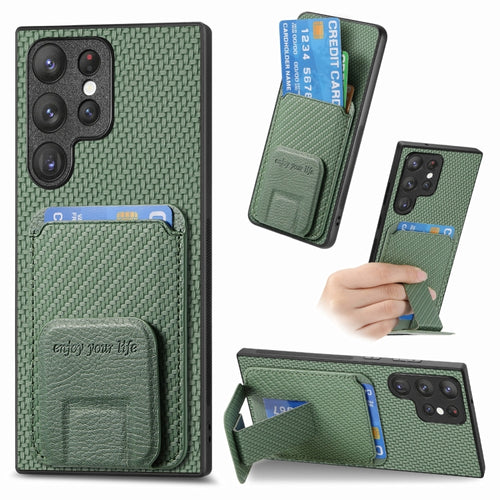 For Samsung Galaxy S24 Ultra 5G Carbon Fiber Card Bag Fold Stand Phone Case(Green) - HoMEdemic™ 