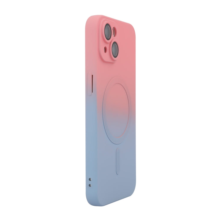 For iPhone 15 Plus ENKAY Hat-Prince MagSafe Rainbow Gradient Silicone Phone Case with Lens Film(Pink Blue) - HoMEdemic™ 