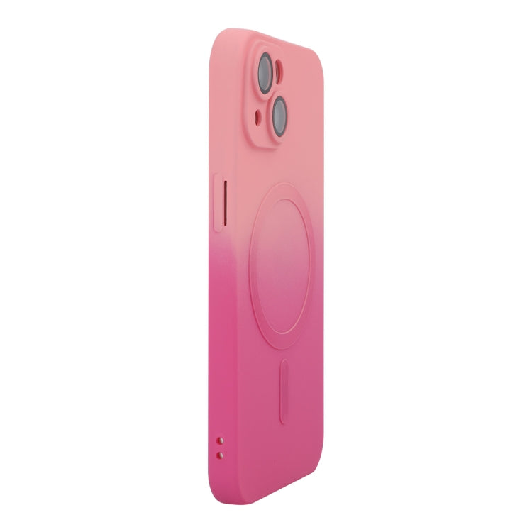For iPhone 15 Plus ENKAY Hat-Prince MagSafe Rainbow Gradient Silicone Phone Case with Lens Film(Pink Rose) - HoMEdemic™ 